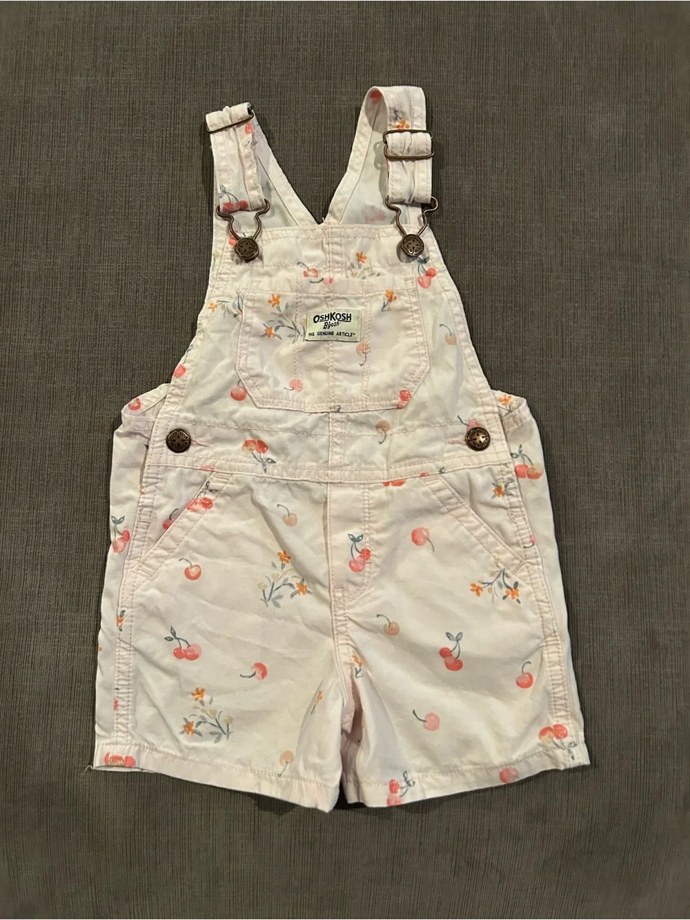 OshKosh B'gosh Pink Cherry Floral Shortall Overalls Toddler Girl 2T